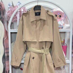 Classic Beige Trench Coat Double Breasted Belted